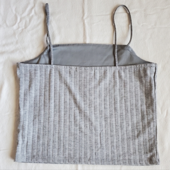 SO Heathered Gray Ribbed Spaghetti Strap Cami Crop Top Tank Juniors Size Large - Picture 3 of 4
